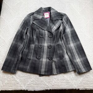 Old Navy Plaid Pea Coat Women L Wool Double Breasted Jacket Academia Preppy
